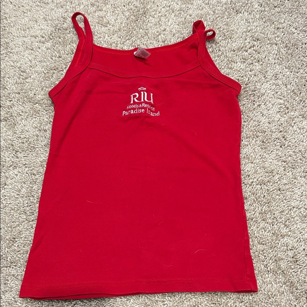 Red Tank Top with Embroidered Logo